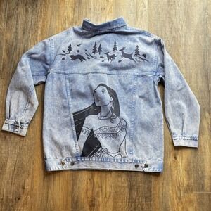 Disney Spirit Jersey Pocahontas Acid Wash Denim Jacket Blue Womens Large L G
